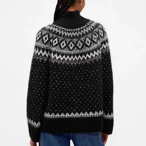 Gap fuzzy oversized turtleneck fair isle sweater - Picture 3 of 6